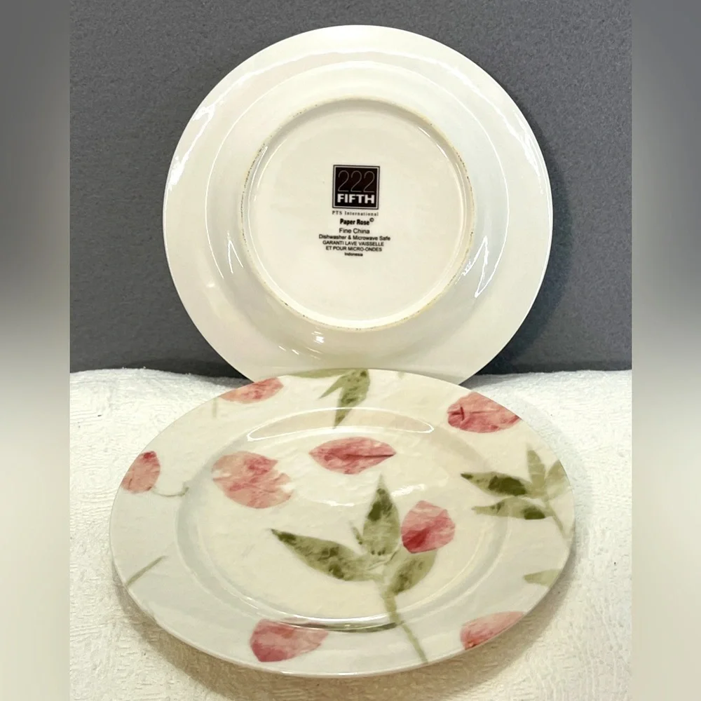 222 FIFTH Paper Rose Fine China Salad plates (2)